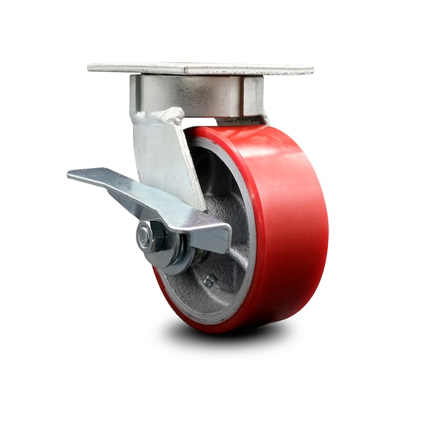 5 Inch Kingpinless Red Poly on Steel Wheel Swivel Caster with Brake SCC